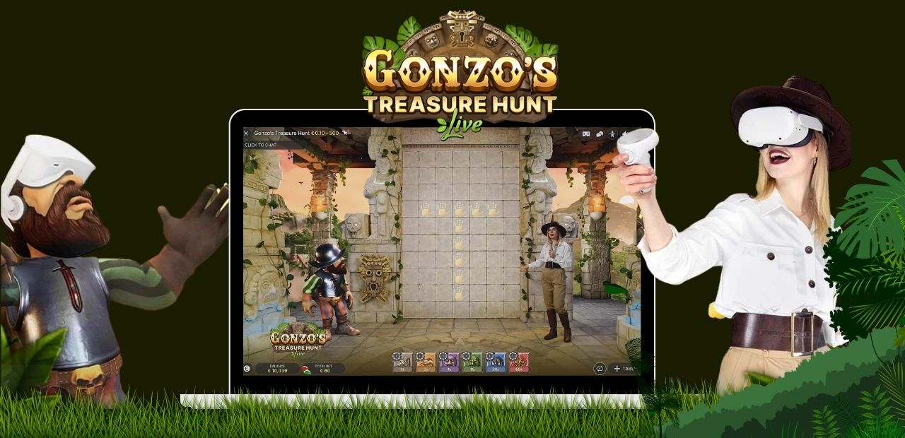 Gonzo's Quest Treasure Hunt Live ensimmäinen virtuaalitodellisuus kolikkopeli